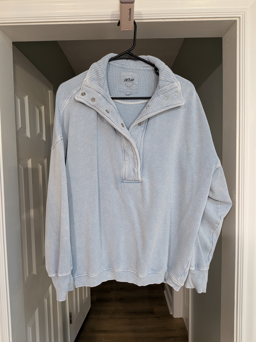 aerie Getaway Light Blue Quarter Snap Waffle Collar Sweatshirt
